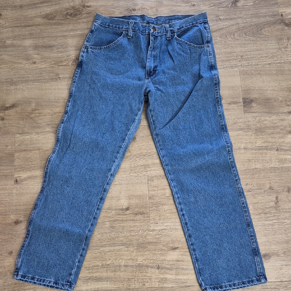 Wrangler Blue Straight-Leg Jeans Classic Denim Mens 34 X 30